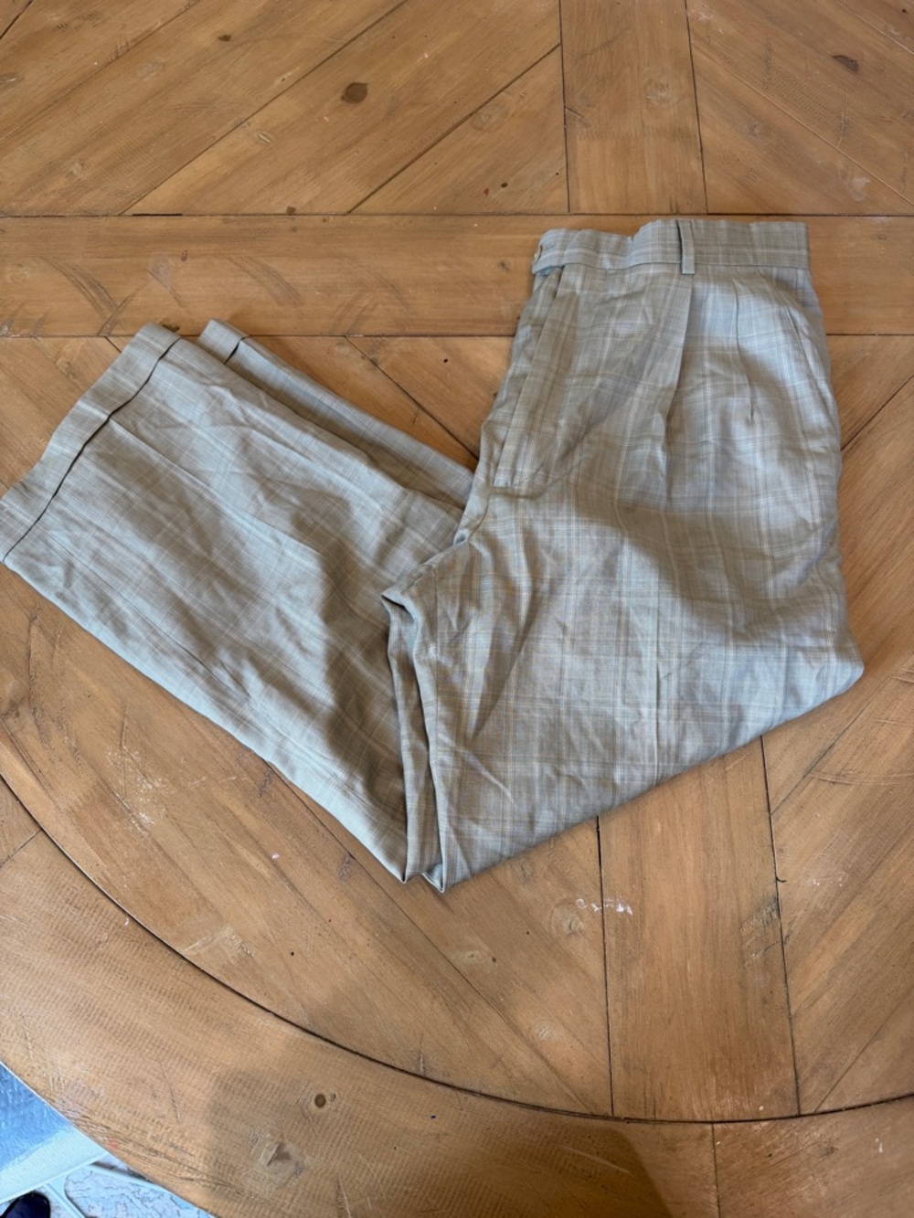 Vintage Zignone Men's Light Tan Plaid Dress Pants Made in Italy 34 Wool